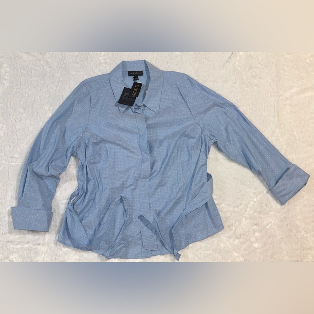 Lane Bryant Light Blue Button-Down Shirt with Self Tie